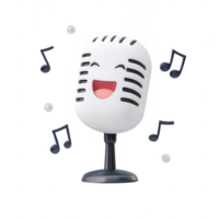 A cheerful cartoon microphone with musical notes, representing joy in music and singing. png