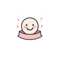 A cheerful illustration of a smiling face with a ribbon and sparkles, symbolizing joy. png