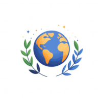 A colorful illustration of the Earth surrounded by leaves, symbolizing environmental care. png