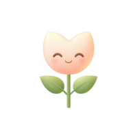 A cute, smiling cartoon flower design with soft colors and cheerful expression. png