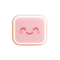 A cute smiling face icon with a soft pink design and glowing outline. png