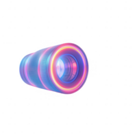 A futuristic lens with vibrant colors and reflections, representing advanced optics. png