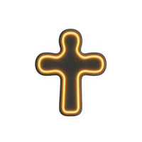 A glowing neon cross symbol, representing faith and spirituality. png