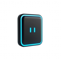 A modern pause button with a glowing blue outline on a black background. png