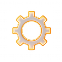 A simple gear icon designed in a modern, sleek style with glowing edges. png