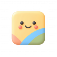 Bright and cheerful digital icon featuring a smiling face and colorful design elements. png