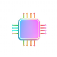 Colorful microchip representing modern computing and digital innovation. png