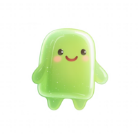 Cute green jelly character with a smiling face and sparkling texture. png