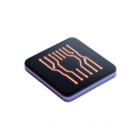 Futuristic microchip design with glowing circuit patterns on a sleek surface. png