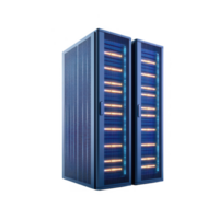 Futuristic data server with glowing lights and advanced cooling technology. png