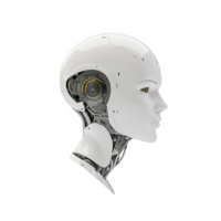 Futuristic robot head showcasing advanced artificial intelligence design. png