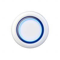 Modern design illuminated button with blue glow, symbolizing technology and innovation. png