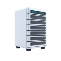 Modern data storage solution with sleek design and multiple hard drive bays. png