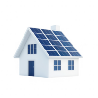 Modern house equipped with solar panels for sustainable energy use. png