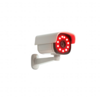 Modern security camera with red lights for enhanced surveillance capabilities. png
