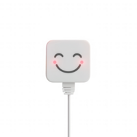 A cheerful smart device charger with a smiling face, symbolizing positivity and innovation. png