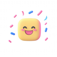 A cheerful emoji with a smiling face surrounded by colorful decorations. png