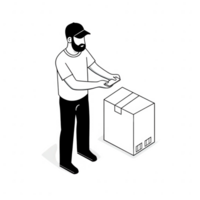 A delivery person handles a package with care and precision in a professional setting. png