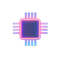 A futuristic microchip design in vibrant neon colors, representing advanced technology. png