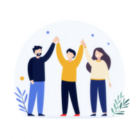 A group of friends celebrating together in a joyful and colorful setting. png