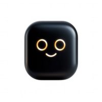 A minimal black cube with a friendly face, ideal for modern design projects. png