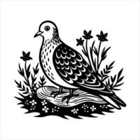 Dove On Mossy Log vector