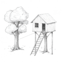 A whimsical treehouse with a surrounding tree, perfect for imaginative play and leisure. png
