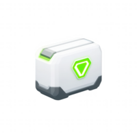 Futuristic storage box design with a green accent and streamlined shape. png