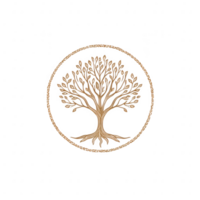 A stylized tree logo design featuring intricate branches and a circular outline. png