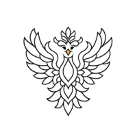 Intricate phoenix design symbolizing rebirth and resilience in a striking graphic form. png