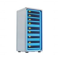 Futuristic server tower with glowing lights, ideal for tech and innovation themes. png