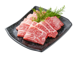 Raw Wagyu Beef on Stone Plate Isolated on Transparent Background png