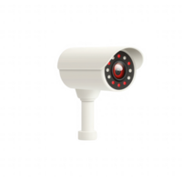 Modern security camera with red LEDs for enhanced surveillance and monitoring. png