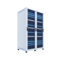 Modern data center server rack featuring advanced cooling and efficient energy systems. png