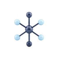 Stylized molecular structure representation in vibrant colors on a transparent background. png