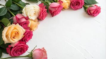close up pink and red roses on a white background photo