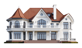 White Mansion Isolated on Transparent Background png