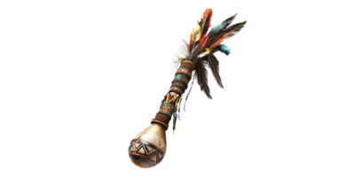 Native american ceremonial rattle decorated with feathers isolated on transparent background png