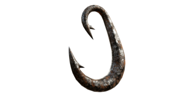 Rusty fish hook with barbs isolated on transparent background png