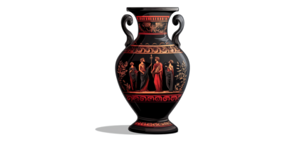 Ancient greek vase with red and black pattern isolated on transparent background png