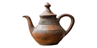 Traditional clay teapot with intricate patterns isolated on transparent background png