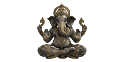 Stone statue of ganesha with ornate details isolated on transparent background png