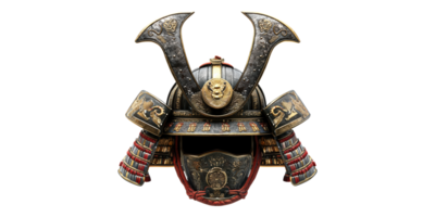 Traditional samurai helmet with elaborate design isolated on transparent background png
