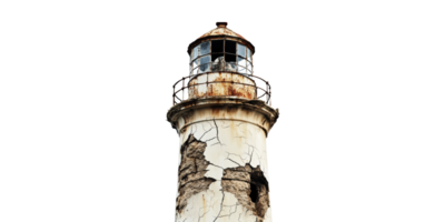 Old rusty lighthouse with cracked surface isolated on transparent background png