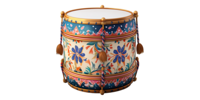 Decorative drum with floral patterns isolated on transparent background png
