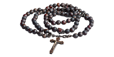 Rosary beads with wooden cross isolated on transparent background png