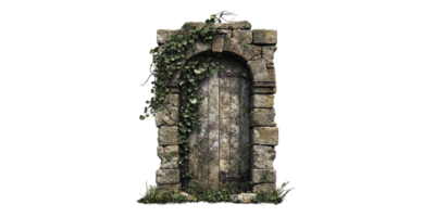Stone doorway covered with ivy isolated on transparent background png