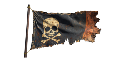 Tattered pirate flag with skull and crossbones isolated on transparent background png