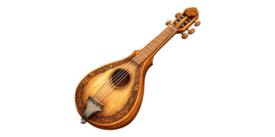 Mandolin with ornate detailing isolated on transparent background png