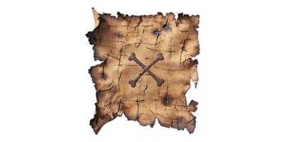 Ancient treasure map with crossed bones isolated on transparent background png